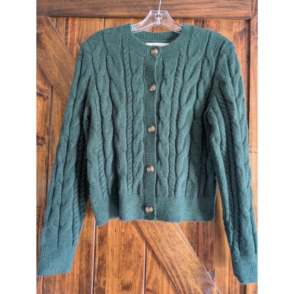 Loft Womens Forest Green Cable Knit Button Front Cardigan Sweater Size M